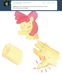 Size: 726x866 | Tagged: safe, artist:votum, apple bloom, ask apple bloom, fingers, hand, suddenly hands