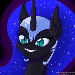 Size: 700x700 | Tagged: safe, artist:deusexequus, nightmare moon, alicorn, pony, female, mare, smiling, solo