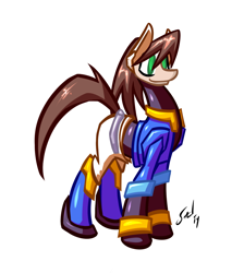 Size: 1280x1426 | Tagged: safe, artist:saliantsunbreeze, armor, megaman, megaman zx, ponified, science fiction, solo, vent