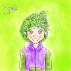 Size: 900x900 | Tagged: safe, artist:littlemsartsy, derpibooru import, spike, clothes, green hair, humanized, male, solo