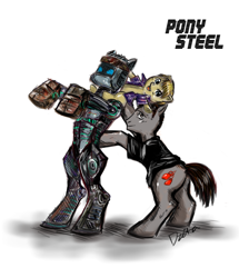 Size: 1000x1164 | Tagged: safe, artist:dzetawmdunion, earth pony, pony, atom, charlie kenton, male, max kenton, ponified, real steel, stallion