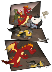 Size: 5675x7830 | Tagged: safe, artist:shadowdark3, derpibooru import, daring do, garble, dragon, absurd resolution, crossover, elendil, fellowship is magic, isildur, lord of the rings, narsil, sauron, sword, the one ring