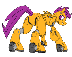 Size: 500x400 | Tagged: safe, scootaloo, pegasus, pony, robot, robot pony, female, filly, grin, looking back, plot, scootabot, smiling, solo