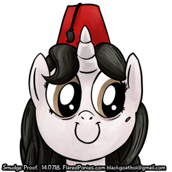 Size: 1000x1000 | Tagged: safe, artist:smudge proof, oc, oc only, oc:smudge proof, pony, unicorn, avatar, bust, c:, commission, fez, hat, mugshot, portrait, smiling, solo