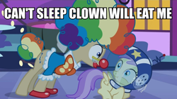 Size: 960x540 | Tagged: safe, mayor mare, clown, filly, nightmare night, scrunchy face, the simpsons