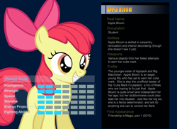 Size: 1100x800 | Tagged: safe, artist:pika-robo, apple bloom, bio, profile, ultimate marvel vs capcom 3