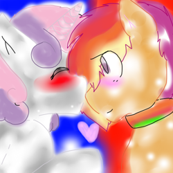 Size: 500x500 | Tagged: safe, artist:minty-answers, derpibooru import, scootaloo, sweetie belle, female, kissing, lesbian, scootabelle, shipping