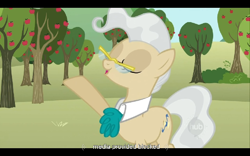 Size: 768x480 | Tagged: safe, screencap, mayor mare, earth pony, pony, the super speedy cider squeezy 6000, female, mare, solo, youtube caption