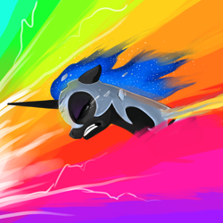 Size: 1000x1000 | Tagged: safe, artist:olafski, derpibooru import, nightmare moon, banishment, defeated, good end, rainbow of harmony, scene interpretation