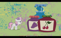 Size: 1024x640 | Tagged: safe, derpibooru import, screencap, hugh jelly, sweetie belle, hearts and hooves day (episode), duo, faic, god, handsome face, hearts and hooves day, youtube caption