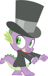 Size: 3000x4679 | Tagged: safe, artist:m99moron, spike, dragon, bowtie, clothes, dancing, hat, male, simple background, solo, suit, top hat, transparent background, tuxedo