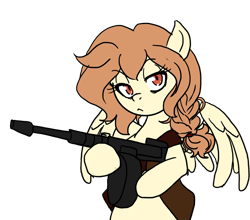 Size: 884x779 | Tagged: safe, artist:the-orator, derpibooru import, oc, oc only, oc:whirly willow, gun, solo, tommy gun