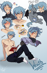 Size: 838x1300 | Tagged: safe, artist:the-orator, derpibooru import, oc, oc only, pony, blood, clothes, human ponidox, humanized, sketch, sketch dump, solo, topless, wrath