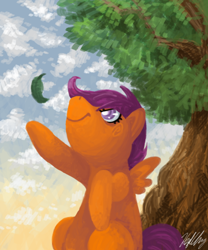 Size: 600x720 | Tagged: safe, artist:divinisity, scootaloo, pegasus, pony, detailed background, female, filly, solo