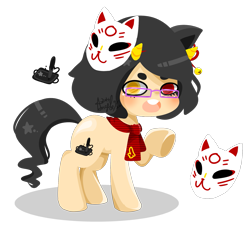 Size: 1771x1618 | Tagged: safe, artist:snow angel, oc, oc only, bicorn, pony, glasses, heterochromia, mask, pixiv, solo