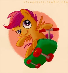 Size: 710x755 | Tagged: safe, artist:kounyoukai, scootaloo, pegasus, pony, female, scooter, solo