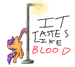 Size: 578x521 | Tagged: safe, artist:supersheep64, scootaloo, g4, lamp, licking, light, simple background, solo, streetlight