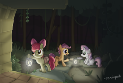 Size: 4000x2717 | Tagged: safe, artist:scrimpeh, apple bloom, scootaloo, sweetie belle, cutie mark crusaders