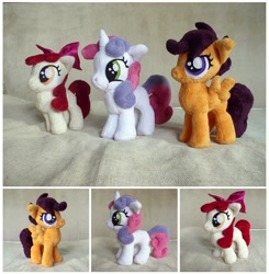 Size: 1273x1300 | Tagged: safe, artist:spark-strudel, derpibooru import, apple bloom, scootaloo, sweetie belle, cutie mark crusaders, ebay, irl, photo, plushie