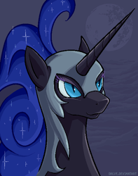 Size: 475x602 | Tagged: safe, artist:marbleyarns, nightmare moon, bust, mare in the moon, moon, portrait, solo