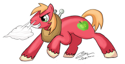 Size: 900x465 | Tagged: safe, artist:b0nbon, big macintosh, earth pony, pony, action pose, grin, male, simple background, stallion, transparent background, unshorn fetlocks