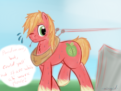 Size: 900x675 | Tagged: safe, artist:microgrid, derpibooru import, big macintosh, earth pony, pony, male, plewds, stallion, sweat