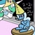 Size: 500x500 | Tagged: artist needed, safe, princess celestia, trixie, alicorn, pony, unicorn, dunce, dunce cap, dunce hat, female, frown, math, stool, text