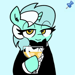 Size: 512x512 | Tagged: artist needed, safe, lyra heartstrings, pony, unicorn, acres avatar, based, female, gentlemare, gentlemare lyra, glass, mare, pin, ponified meme, redpilled, solo, sticky, tuxedo