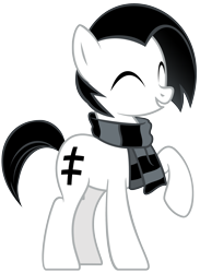 Size: 2133x2917 | Tagged: safe, artist:marelynmanson, oc, oc only, pony, clothes, eyes closed, male, marelyn manson, marilyn manson, one hoof raised, ponified, scarf, simple background, smiling, solo, stallion, transparent background, vector