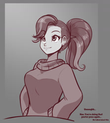 Size: 1602x1800 | Tagged: safe, artist:scorpdk, starlight glimmer, human, female, humanized, poster, solo, sweater, text, turtleneck