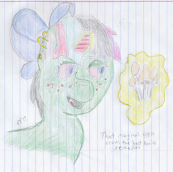 Size: 1884x1876 | Tagged: safe, artist:fallenpineapple, oc, oc:zorse, alicorn, pony, alicorn oc, colored, ear piercing, earring, jewelry, lined paper, magic, male, multicolored hair, mushroom, piercing, quality, stallion, traditional art