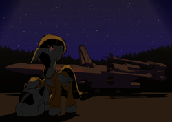 Size: 4000x2828 | Tagged: safe, artist:kpvt, oc, oc:commissar junior, pegasus, pony, forest, helmet, moonlight, night, pilot, pony oc, rebellion, star wars, starfighter, x-wing, x-wing pilot