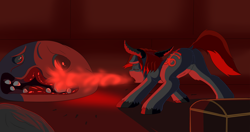 Size: 2800x1480 | Tagged: safe, artist:kpvt, oc, oc only, pony, brimstone, chest, monstro, ponified, solo, the binding of isaac