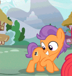 Size: 355x377 | Tagged: safe, screencap, sassaflash, sea swirl, seafoam, tender taps, earth pony, pony, unicorn, on your marks, animated, ass up, colt, look at my ass, male, out of context