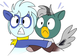 Size: 6862x5000 | Tagged: safe, artist:soren-the-owl, artist:stepandy, oc, oc only, oc:duk, oc:pandy, duck pony, panda pony, absurd resolution, hug, quack, quak, scared, shocked, simple background, transparent background, vector