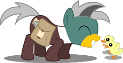 Size: 9698x5000 | Tagged: safe, artist:soren-the-owl, oc, oc only, oc:duk, bird pone, duck, duck pony, pegasus, pony, absurd resolution, bread, cute, eyes closed, female, food, grin, mare, nose wrinkle, quack, quak, saddle bag, simple background, smiling, squee, transparent background, vector