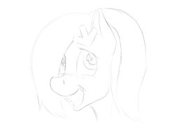 Size: 3508x2480 | Tagged: safe, artist:kpvt, oc, oc:downvote, earth pony, pony, bust, derpibooru ponified, female, lineart, mare, meta, ponified, sketch, smiling