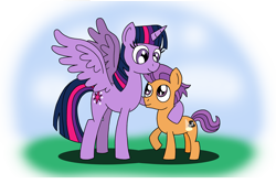 Size: 4000x2672 | Tagged: safe, artist:uniqueskd, tender taps, twilight sparkle, twilight sparkle (alicorn), alicorn, earth pony, pony, cute, female, male, straight shota, twitaps