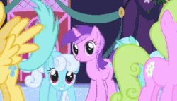 Size: 596x341 | Tagged: safe, screencap, amethyst star, berry punch, carrot top, cherry berry, cloud kicker, daisy, lemon hearts, lyra heartstrings, minuette, sassaflash, shoeshine, twinkleshine, fall weather friends, friendship is magic, sonic rainboom (episode), the super speedy cider squeezy 6000, winter wrap up, animated, background pony, bonbon, bouncing, bouncing lyra, compilation, cute, gif, irrational exhuberance, jumping, lyrabetes, rainbow shine