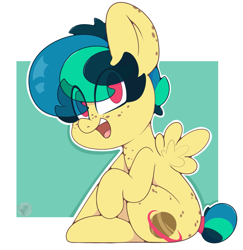 Size: 1627x1677 | Tagged: safe, artist:chaosllama, oc, oc:apogee, pegasus, pony, cute, female, foal, freckles, looking at you, open mouth, simple background, solo