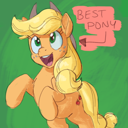 Size: 700x700 | Tagged: safe, artist:goat train, applejack, earth pony, pony, best pony, blonde, blonde mane, blonde tail, cute, green eyes, jackabetes, open mouth, rearing, solo