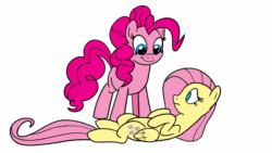 Size: 1280x720 | Tagged: safe, artist:thex-plotion, fluttershy, pinkie pie, earth pony, pegasus, pony, 3), :d, :t, animated, cute, daaaaaaaaaaaw, diapinkes, duo, female, frown, gif, giggling, hnnng, hoofy-kicks, laughing, looking down, mare, missing wing, no pupils, nose in the air, on back, open mouth, ponk, puffy cheeks, raspberry, shyabetes, simple background, smiling, sweet dreams fuel, tickling, tongue out, tummy buzz, weapons-grade cute, white background, wide eyes, youtube link