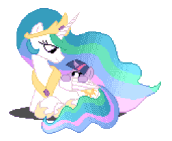 Size: 510x420 | Tagged: safe, artist:mrponiator, princess celestia, twilight sparkle, unicorn twilight, alicorn, pony, unicorn, 60 fps, animated, blinking, boop, cute, cutelestia, daaaaaaaaaaaw, dithering, eye contact, eyes closed, female, filly, filly twilight sparkle, happy, heartwarming, hnnng, lidded eyes, mare, momlestia, mrponiator is trying to murder us, noseboop, nuzzling, pixel art, ponyloaf, prone, simple background, smiling, sprite, sweet dreams fuel, transparent background, twiabetes, weapons-grade cute, younger