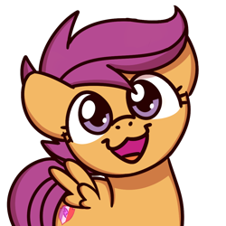 Size: 1000x1000 | Tagged: safe, artist:sugar morning, scootaloo, pegasus, pony, :3, bust, cat face, cat smile, cute, cutealoo, female, filly, floppy ears, head tilt, looking at you, open mouth, simple background, smiling, solo, spread wings, sugar morning's smiling ponies, transparent background, wings