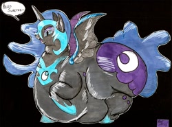 Size: 1280x947 | Tagged: safe, artist:squishyluna, nightmare moon, alicorn, fat, morbidly obese, nightmare moonpig, obese, solo