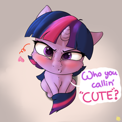Size: 1800x1800 | Tagged: safe, artist:captainpudgemuffin, twilight sparkle, pony, unicorn, :o, angry, blushing, cheek fluff, chest fluff, cute, female, floppy ears, fluffy, frown, glare, grumpy, head tilt, heart, heartbreak, i'm not cute, leg fluff, lidded eyes, looking at you, madorable, mare, nose wrinkle, perspective, pouting, sassy, sitting, solo, sweet dreams fuel, tsundere, tsunlight sparkle, twiabetes, weapons-grade cute