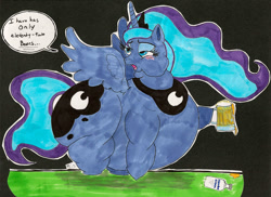 Size: 997x726 | Tagged: safe, artist:squishyluna, princess luna, alicorn, pony, ask, drunk, drunk luna, fat, go home you're drunk, morbidly obese, obese, princess moonpig