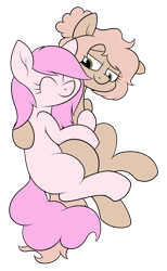 Size: 1557x2521 | Tagged: safe, artist:moonatik, oc, oc only, oc:kayla, oc:mary jane, earth pony, pegasus, pony, commission, cuddling, cute, female, hair bun, kayry, mare, simple background, transparent background