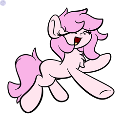 Size: 1536x1536 | Tagged: safe, artist:kimjoman, oc, oc only, oc:kayla, earth pony, pony, chest fluff, eyes closed, female, jumping, mare, smiling, solo