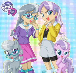 Size: 900x863 | Tagged: safe, artist:uotapo, edit, diamond tiara, silver spoon, human, equestria girls, glasses, human coloration, human ponidox, laughingmares.jpg